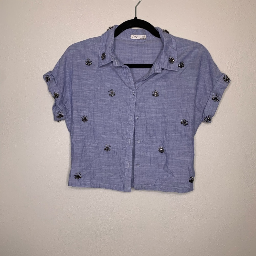 Dex Denim Jeweled Crop Size Small